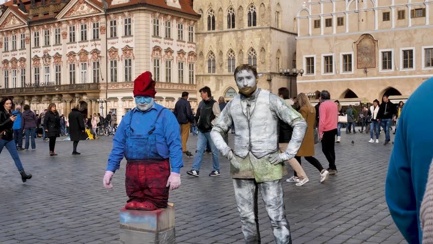 Old Prague Czech Republic, November 4, 2017. Tourist places of the city, street performers and clowns, the best views of the architecture of the city.