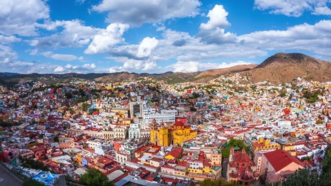 Guanajuato City, Mexico, time lapse view of cityscape including historical landmark Basilica of Our Lady of Guanajuato during daytime.