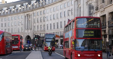 LONDON, ENGLAND - MAY 28, 2015 Cars Traffic Jam on Busy Regent Street Urban Transportation in London Center Day