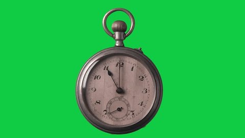 Antique Pocket Watch, time lapse on green screen for easy isolation