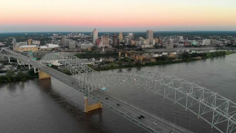 Memphis, Tennessee / United States - 09 15 2018: Aerial Views over Downtown Memphis