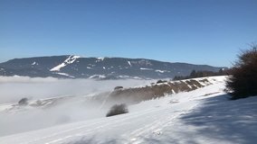 Panoramic Time-lapse Video: The fog dissipates above the mountain city, Dolny Kubin, Slovakia