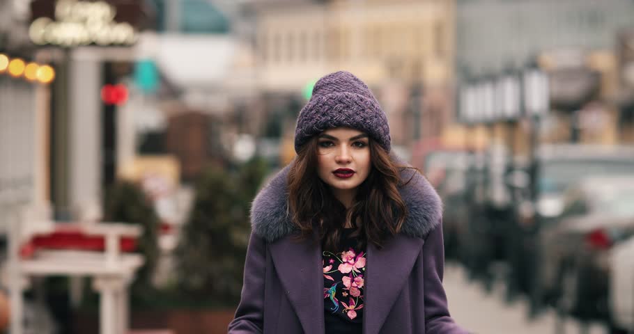 Purple Winter Hat Coat Stock Footage 