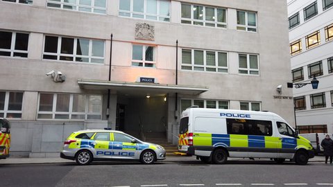 MAYFAIR, LONDON - JANUARY 10, 2019: West End Central Police Station on Savile Row in Mayfair, London, UK. 