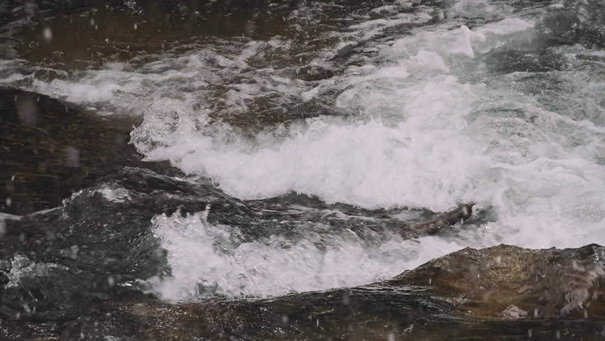 White mountain stream water falling down. Bursting ecology background