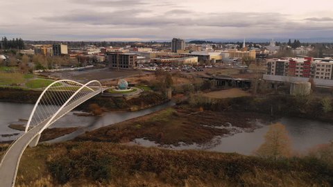 Minto Island Footbridge Leads over The Willamette Slough into Waterfront Park in Salem OR