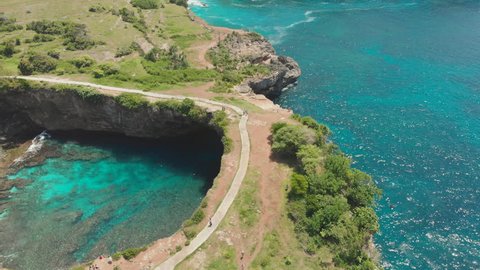 Broken Beach In Nusa Penida, Indonesia - Overhead View Of Rocky Coast And Coves. Aerial view.