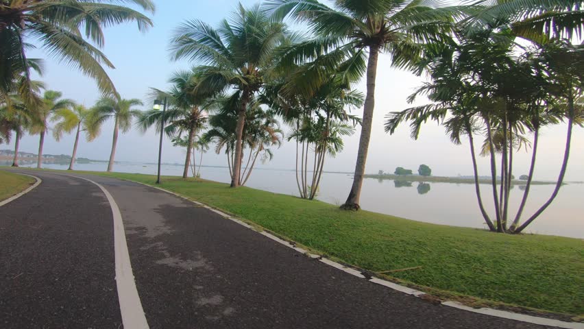 Bicycle lane in the park,stabilizer shot