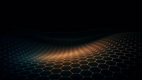 Abstract background with animation of waving surface from blinking hexagons. Technologic electricity backdrop. Seamless loop.