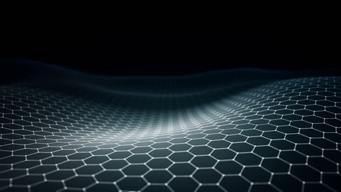 Abstract background with animation of waving surface from blinking hexagons. Technologic electricity backdrop. Seamless loop.