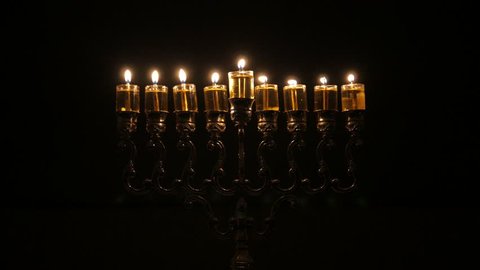 Beautiful Lit Hanukkah Menorah On Dark Background