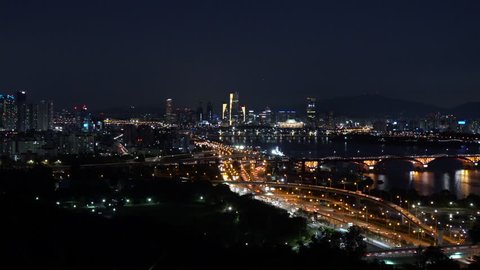Traffic at Night in Seoul City,South Korea