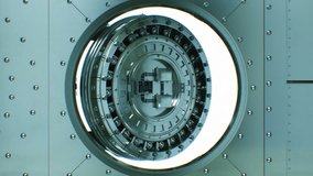 Round Vault Metal Door Opening Out Slow with Lock Mechanism Turning. Beautiful 3d Animation of Safe Door with Alpha Mask. Security Business and Technology Concept. 4k Ultra HD 3840x2160. - Powered by Shutterstock - Get 15% off with code: PIKWIZARD15