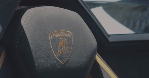 Paramus,NJ - 2/17/19 - Closeup of Lamborghini logo stitching. 