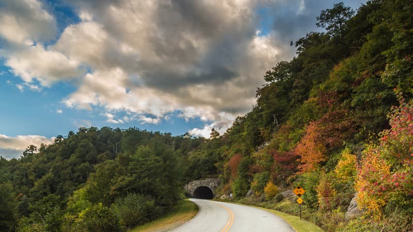 Blue Ridge Parkway in mountains in summer Cinemagraph time lapse