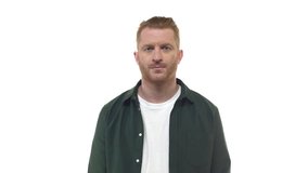 Slow motion annoyed pissed attractive redhead bearded 30s guy slapping forehead palm facepalm gesture, expressing regret disappointment or dismay, standing displeased upset fed up white background - Powered by Shutterstock - Get 15% off with code: PIKWIZARD15