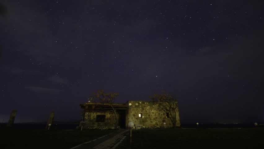 Starry night under the abandoned house