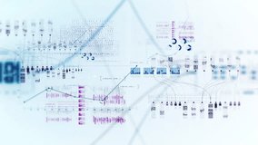 Stock market business data visualization, in a 3D space, showing pie charts, numbers and graphs in dark blue and purple on a white background. Created in 4k. - Powered by Shutterstock - Get 15% off with code: PIKWIZARD15