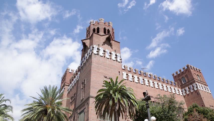 Castell dels tres dragons, Barcelona/Spain. Time lapse of a medieval castel on a sunny day.
