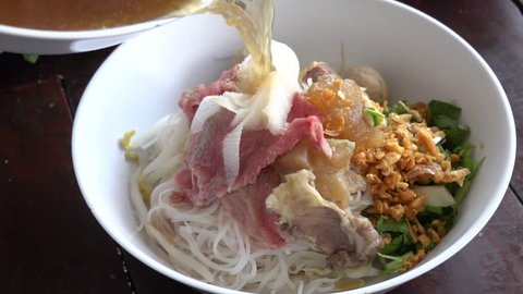 vietnamese beef rice noodles pho with fresh beef soup stewed in traditional vietnam style 