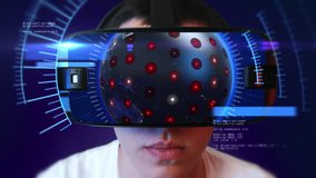 Young man wearing VR headset and experiencing virtual reality. Technology related digital earth network concept. Seamless Loop. - Powered by Shutterstock - Get 15% off with code: PIKWIZARD15