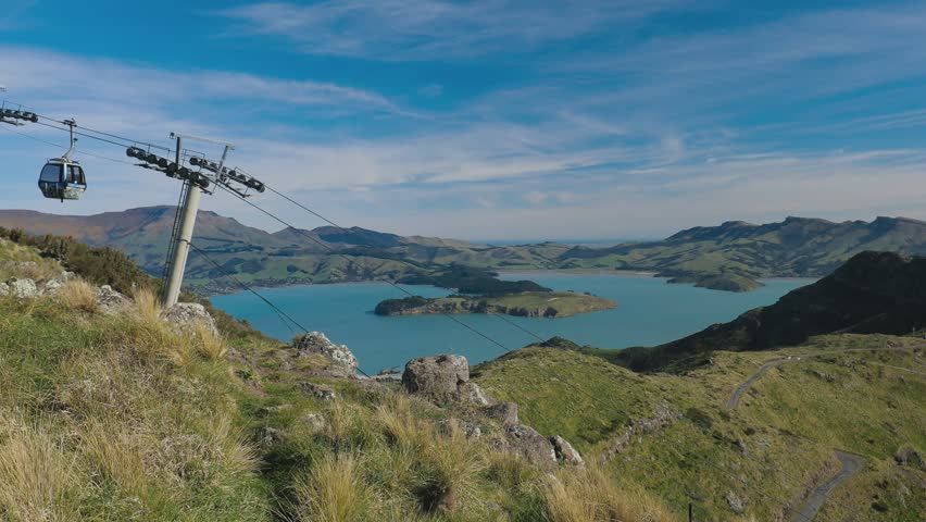 Christchurch Gondola and the Lyttelton port from Port Hills in New Zealand, South Island