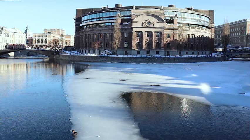 Swedish Government Building in Stockholm during Winter. 