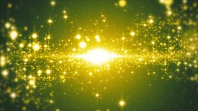Space green background with particles. Space lime dust with stars. Sunlight of beams and gloss of particles galaxies. Seamless loop. Green screen.