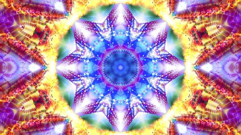 Beautiful violet bright ornament. Pretty fractal kaleidoscope in bright colors. Geometric transform.