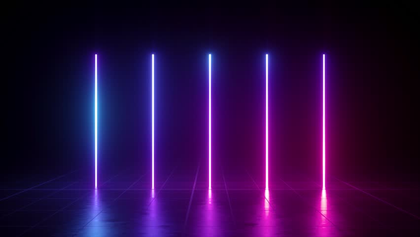 vertical glowing lines, ultraviolet spectrum, blue violet neon lights, laser show, night club, equalizer, abstract fluorescent background, optical illusion, virtual reality Royalty-Free Stock Footage #1024370081