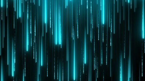 Blue neon technology background. Abstract application code moving in a cyberspace. Data flow texture. Script running on a screen. HUD concept. Bright beams falling down. Seamless loop.