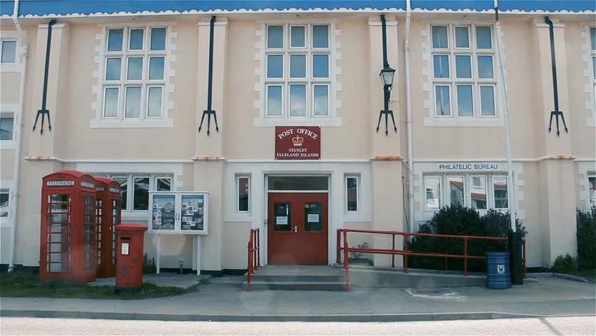 Entrance of the Post Office in Stanley, Falkland Islands (Islas Malvinas), South Atlantic Ocean.  