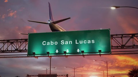 Airplane Landing Cabo San Lucas during a wonderful sunset