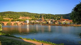 Heidelberg, Germany: long day to night hyperlapse footage of old city seen from the promenade around dusk