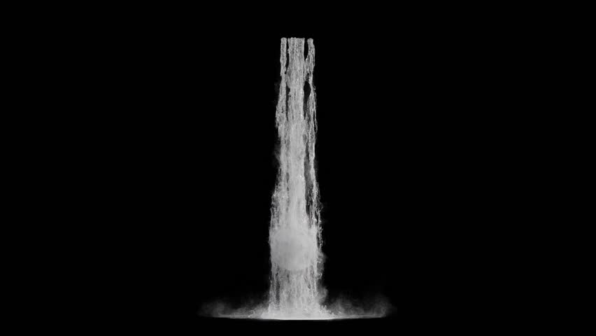 Waterfall texture seamless loop, 4k, isolated on black with alpha, foam and mist