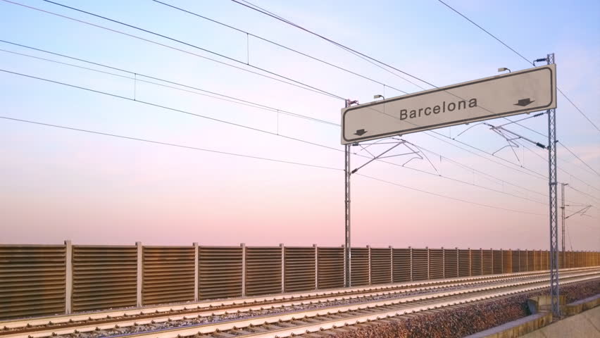 barcelona train station signboard,train travels under railway billboard