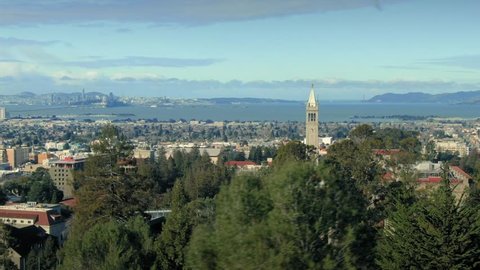 Aerial Of Berkeley University & The Cal Campus Campanile. Berkeley, California, USA. 17 February 2019 