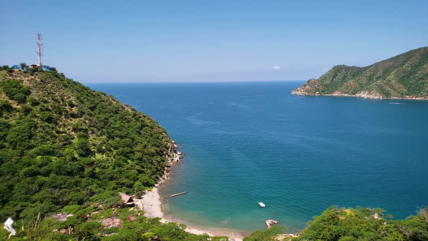 Phenomenal landscape of Taganga, a traditional fishing village near Santa Marta on the Caribbean coast of Colombia