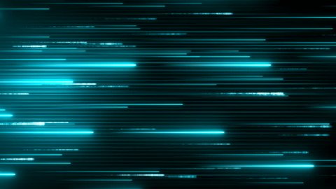 Horizontal neon beams. Blue technology background. Abstract program code moving in a cyberspace. Data flow speed concept. Software script running on a screen. Seamless loop.