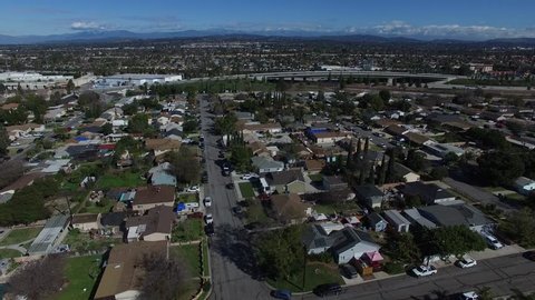 Aerial view of residential neighborhood Streets in the suburbs of Anaheim California 4K 02.MOV
