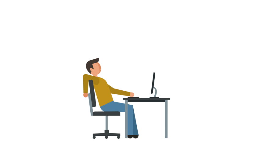 Stick Figure Pictogram Man Lazily Working at Computer Character Flat Animation