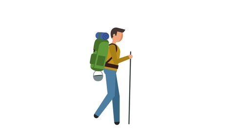 Stick Figure Pictogram Man hiking trail walking Character Flat Animation