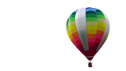 Colorful hot air balloon floating isolated in white background.
