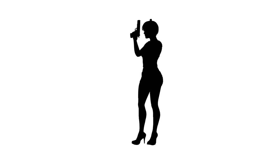 Silhouette of a shooting woman. Alpha channel. Alpha matte. FullHD.