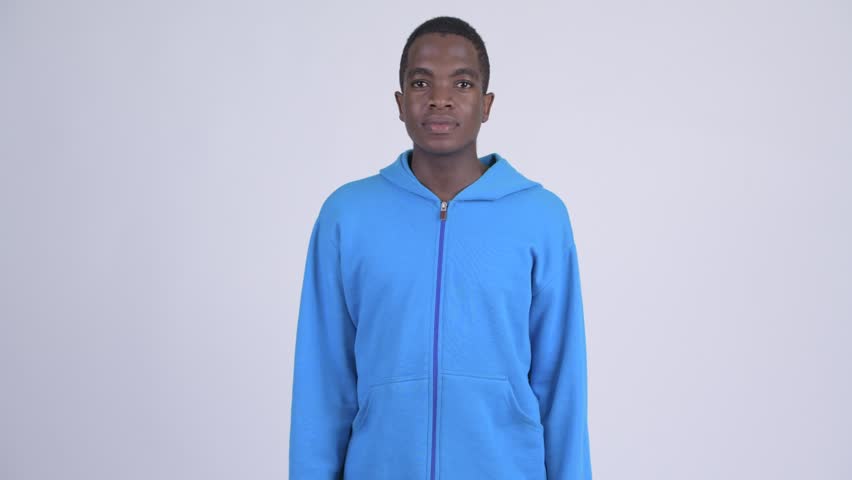 Young handsome African man wearing blue hoodie