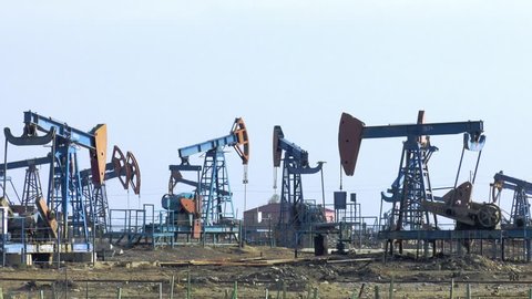 Caspian Sea shore, oil pumping