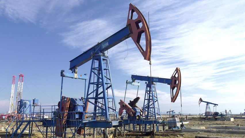 Caspian Sea shore, oil pumping Royalty-Free Stock Footage #1024529309