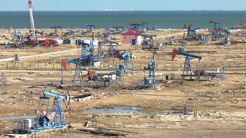 Caspian Sea shore, oil pumping