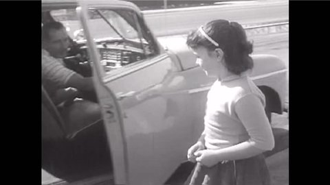 CIRCA 1960s - After failing to lure a little girl into his car, a child molester goes back to an elementary school to try again during the 1950s