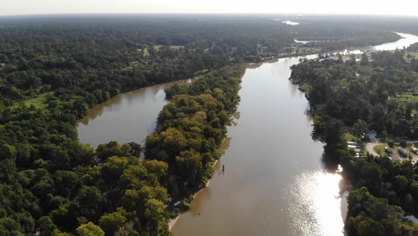 Aerial Drone Footage of the San Jacinto River near Kingwood, Texas